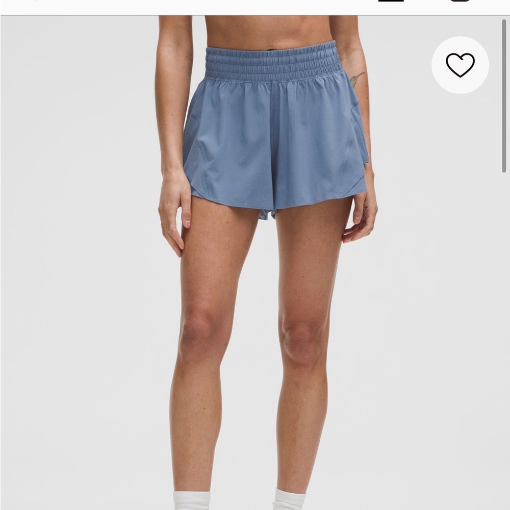 Lululemon shake it out high rise running short medium (washed denim)